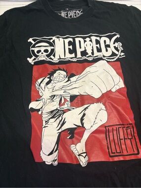 One Piece Luffy Graphic Tee - Black with Red & White Print size small